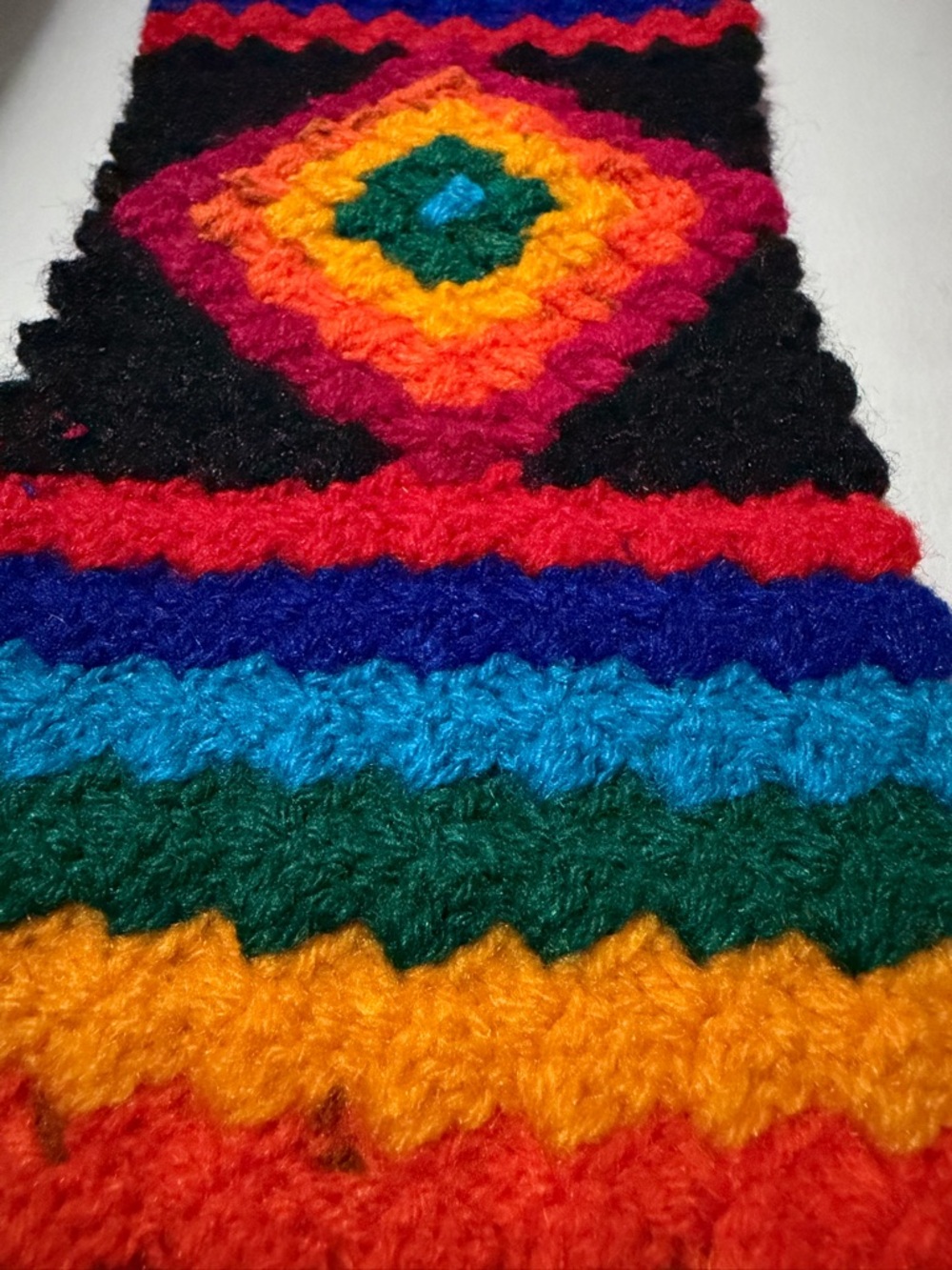 Peruvian wool - Colorful Hand-Crocheted Chevron & Diamond Scarf